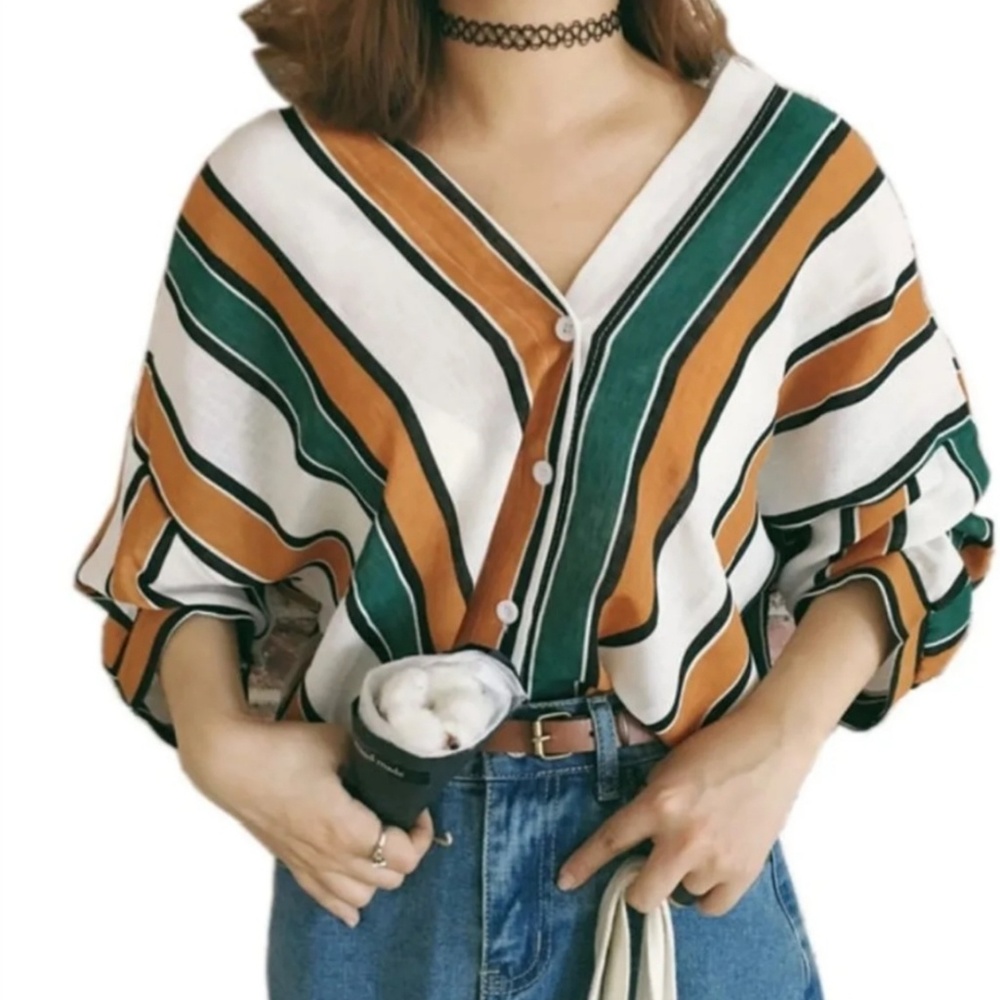 NWOT Striped Batwing Blouse